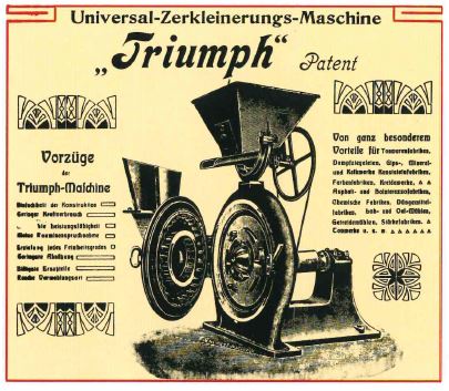 The first verifiable patent from company founder Otto Holzhäuer in 1903 was for the “Triumph” universal shredder.